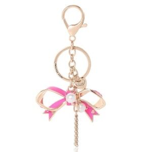 Juicy Couture Gold Color Pearl Pink Bow Keychain Bag Charm Keyring